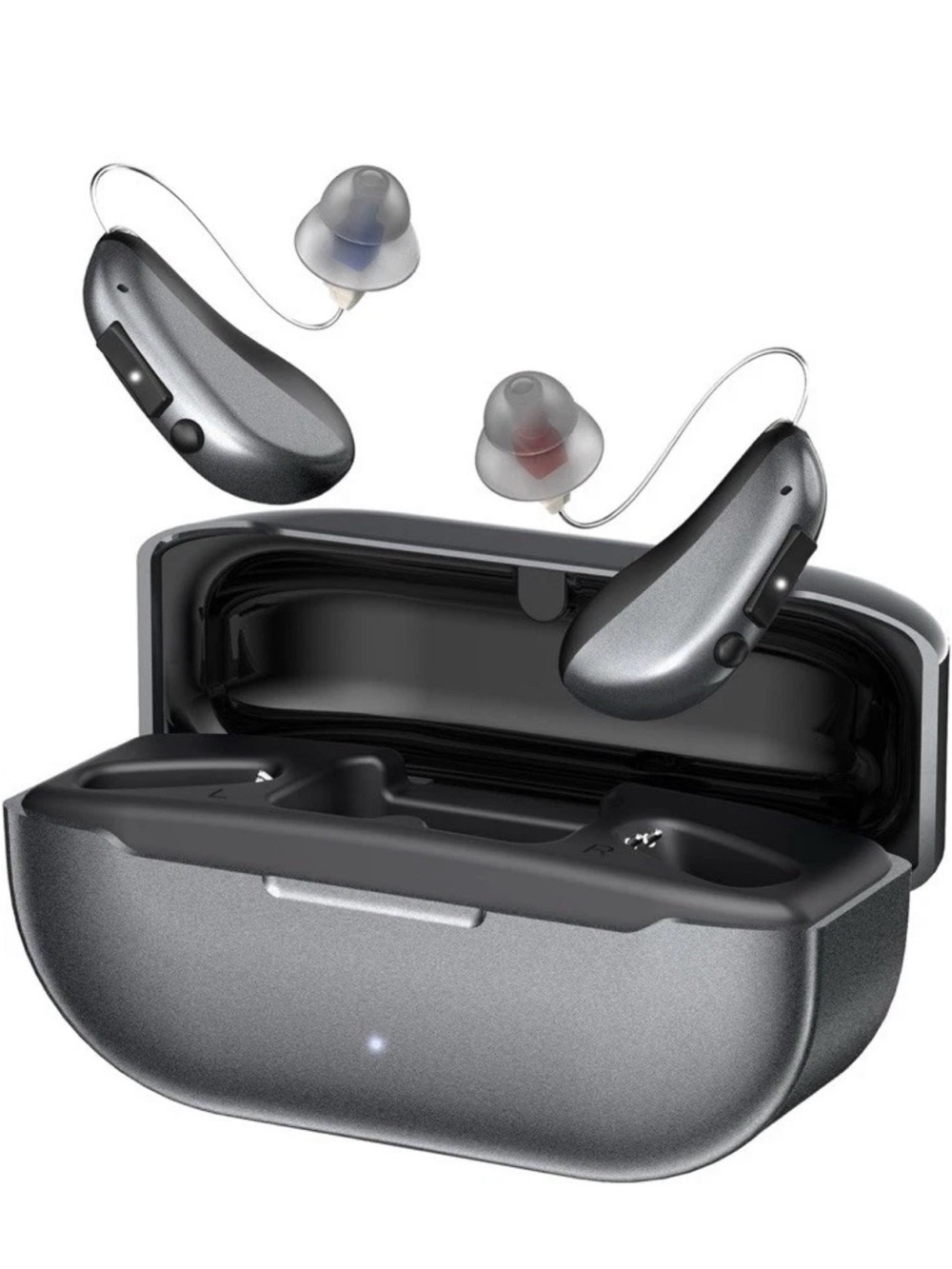 Earth Gray Behind-the-Ear Bluetooth Earbuds with Charging Case